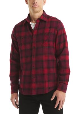Nautica Men's Long Sleeve Stretch Plaid Flannel, Red, 2XL