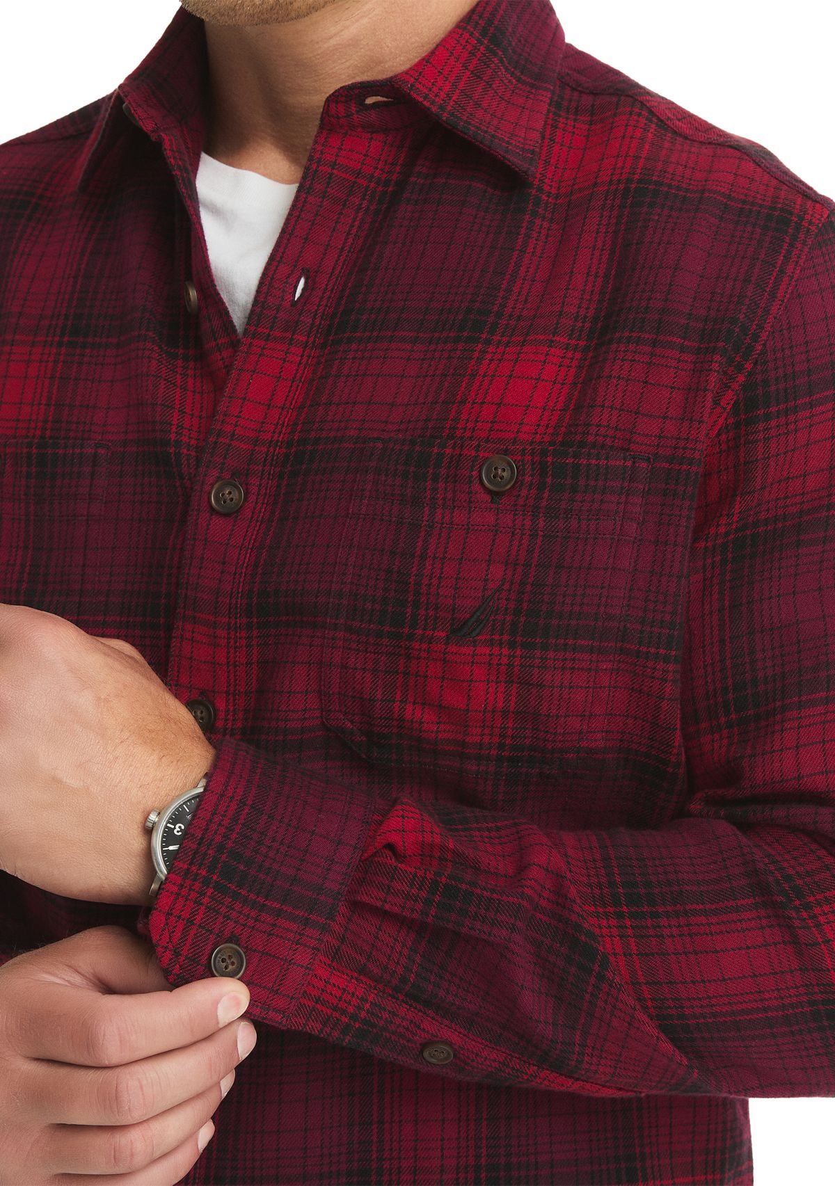 Mens Long Sleeve Stretch Plaid Flannel