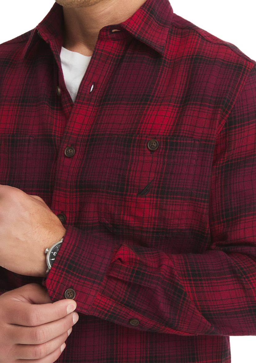 Mens Long Sleeve Stretch Plaid Flannel