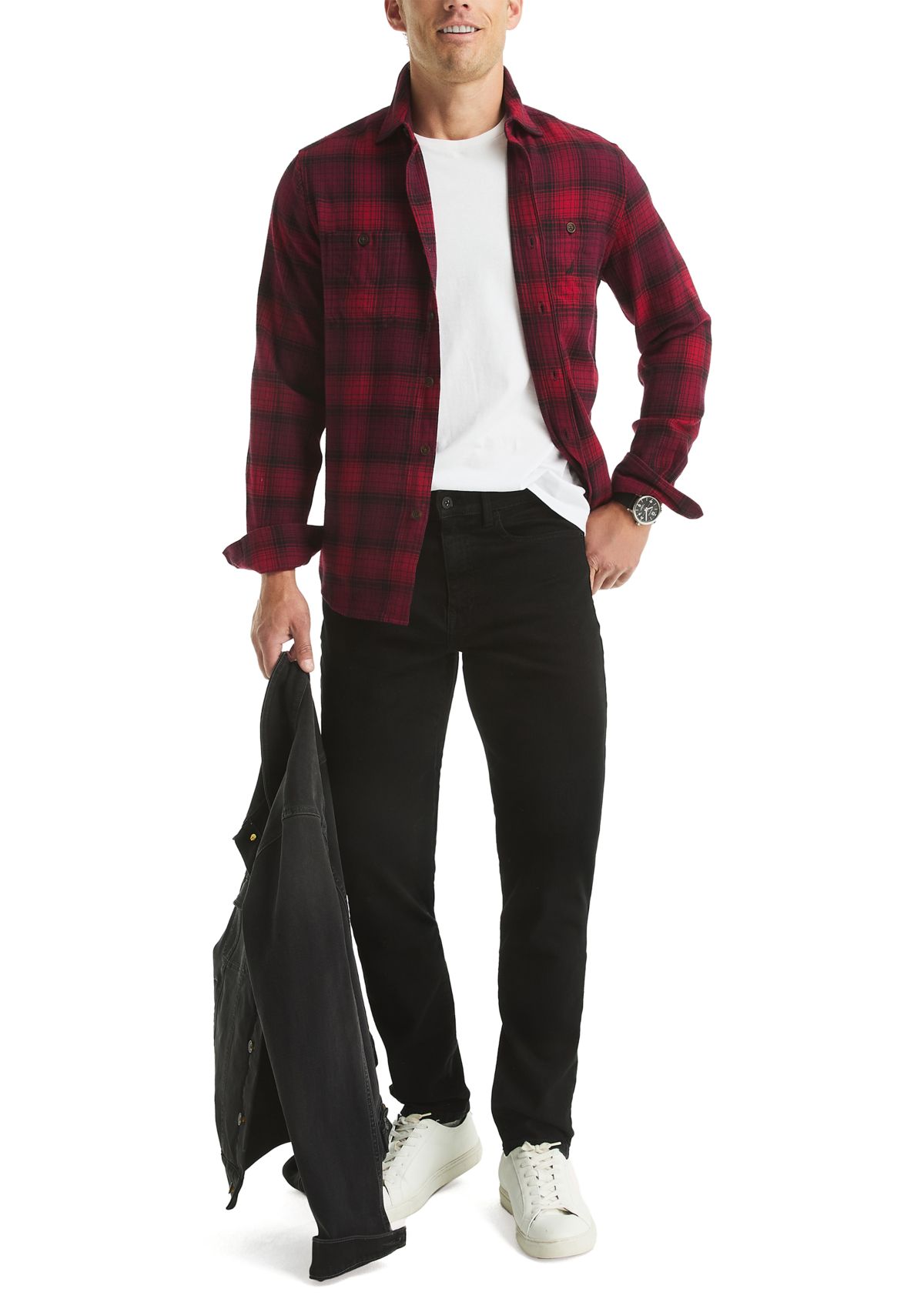 Mens Long Sleeve Stretch Plaid Flannel