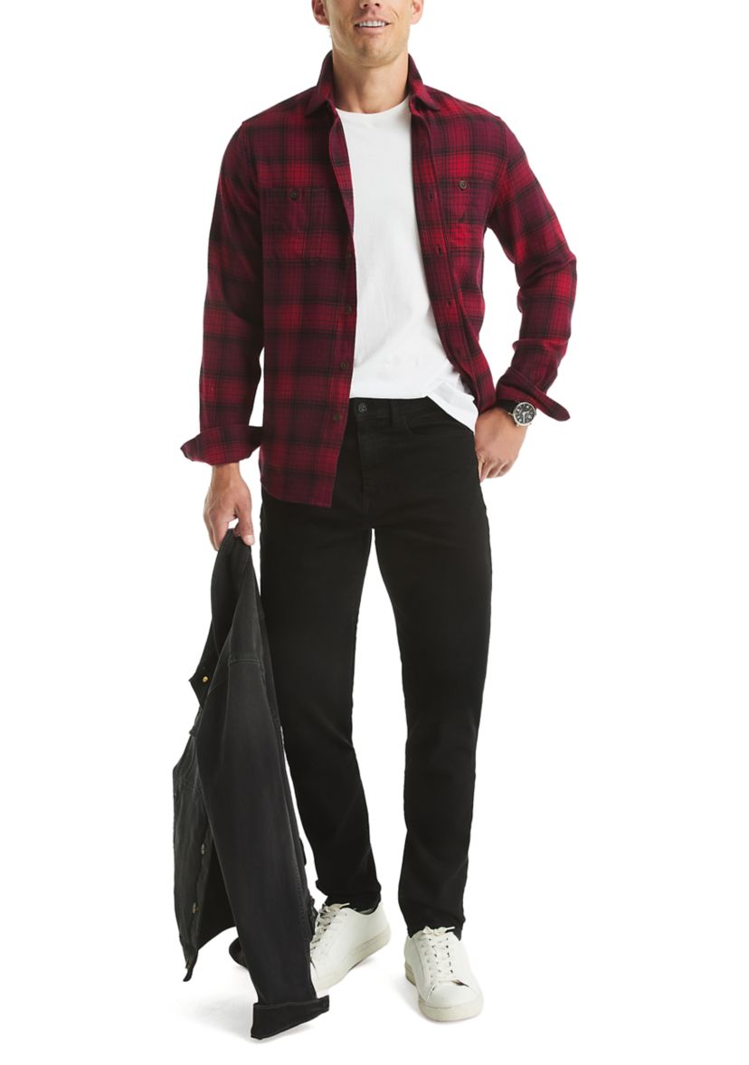 Mens Long Sleeve Stretch Plaid Flannel