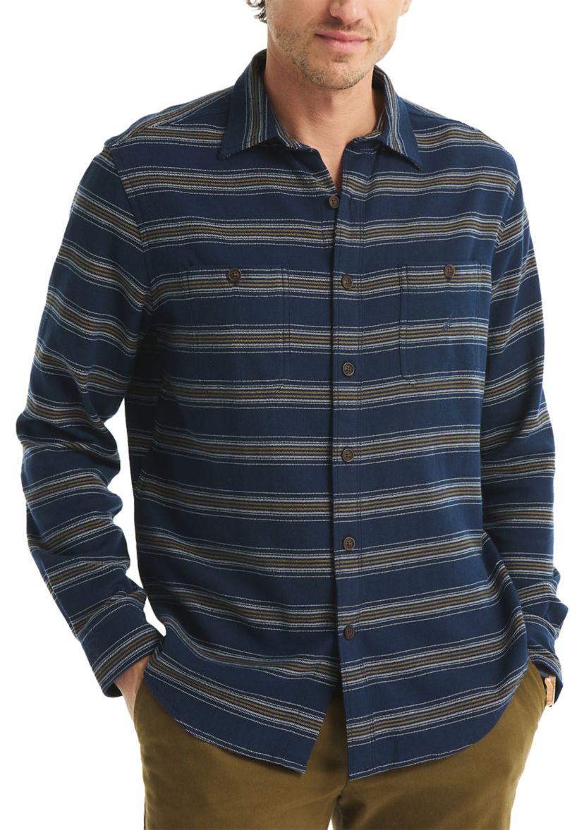 Mens Long Sleeve Striped Stretch Flannel