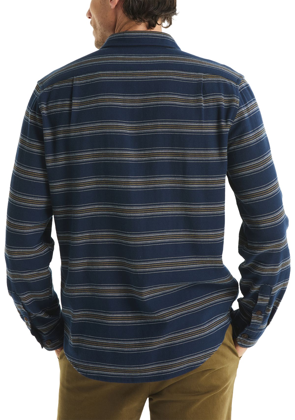 Mens Long Sleeve Striped Stretch Flannel