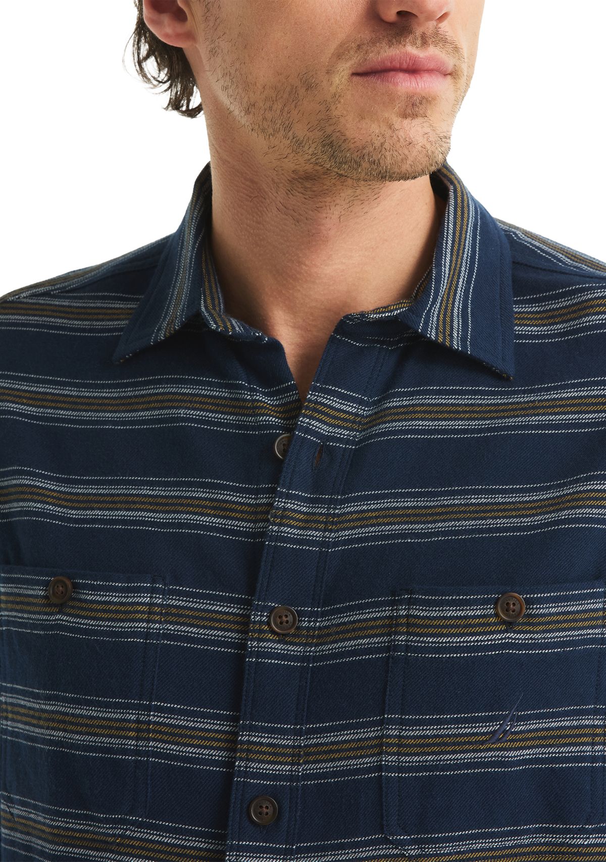 Mens Long Sleeve Striped Stretch Flannel