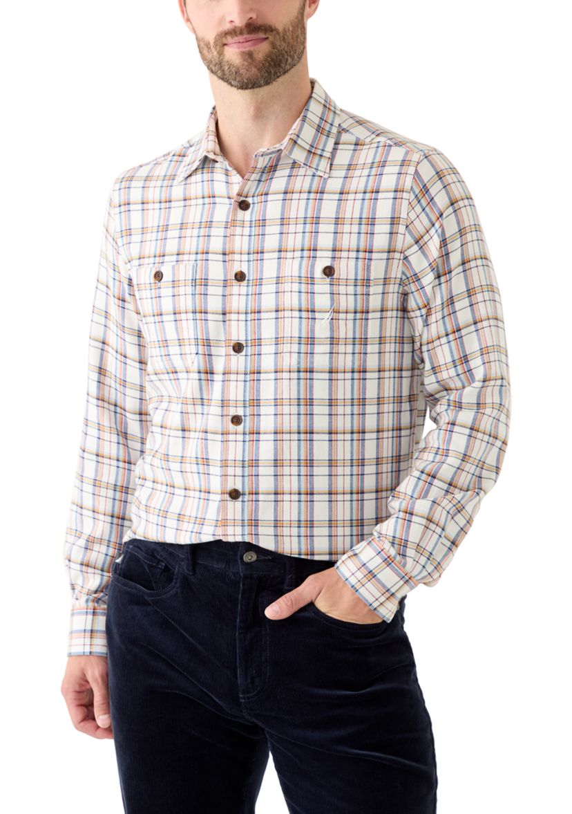 Mens Long Sleeve Stretch Plaid Flannel Button Up Shirt