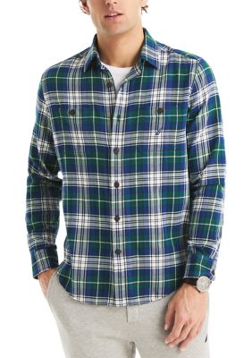 Nautica Men's Long Sleeve Plaid Stretch Flannel, Navy Blue, 2XL