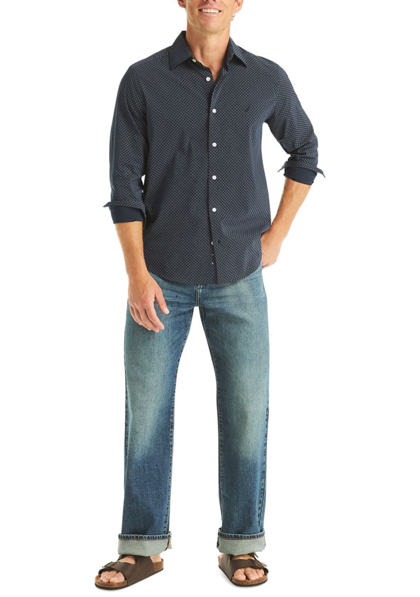 nautica men's dress shirts Nautica Men's Wrinkle-Resistant Check Performance Dress Shirt - Overstock
