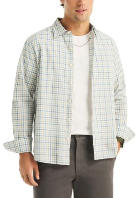 Nautica Men's Slub Cotton Plaid Shirt, White, 2XL Regular