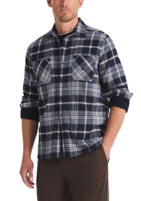 Nautica Men's Plaid Flannel Shirt, Navy Blue, S Regular