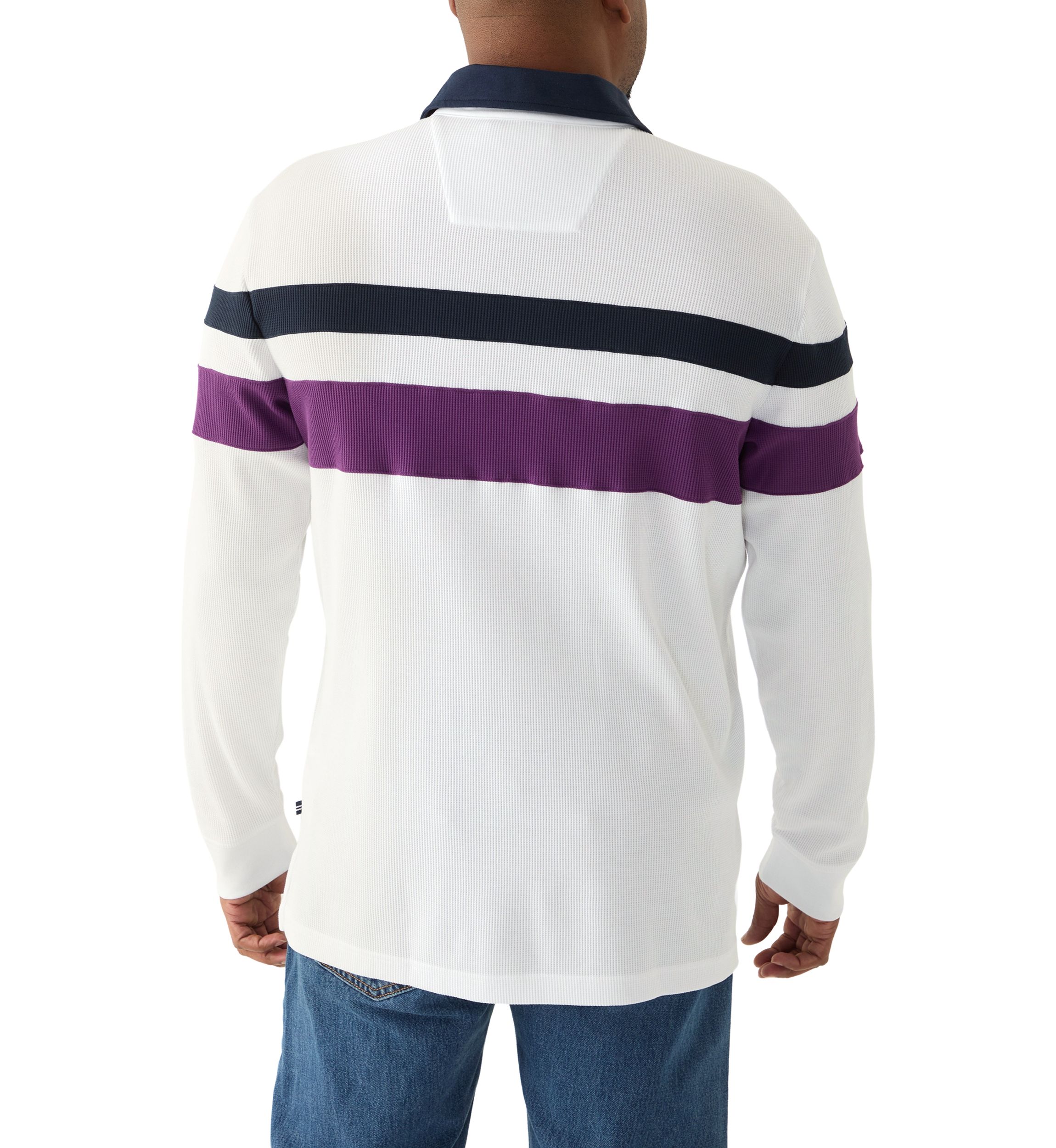 Big & Tall Long Sleeve Waffle Rugby Stripe Polo Shirt