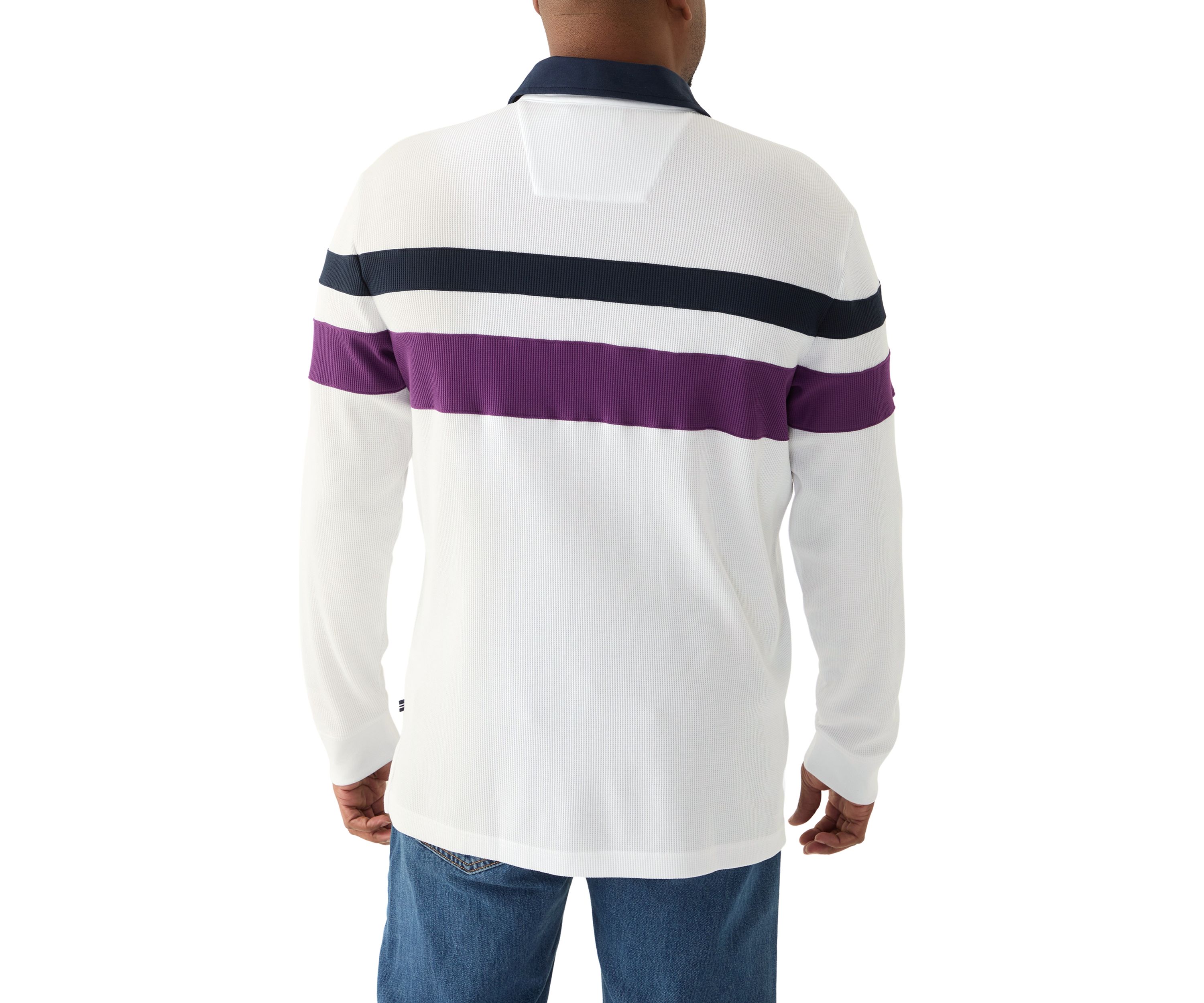 Big & Tall Long Sleeve Waffle Rugby Stripe Polo Shirt