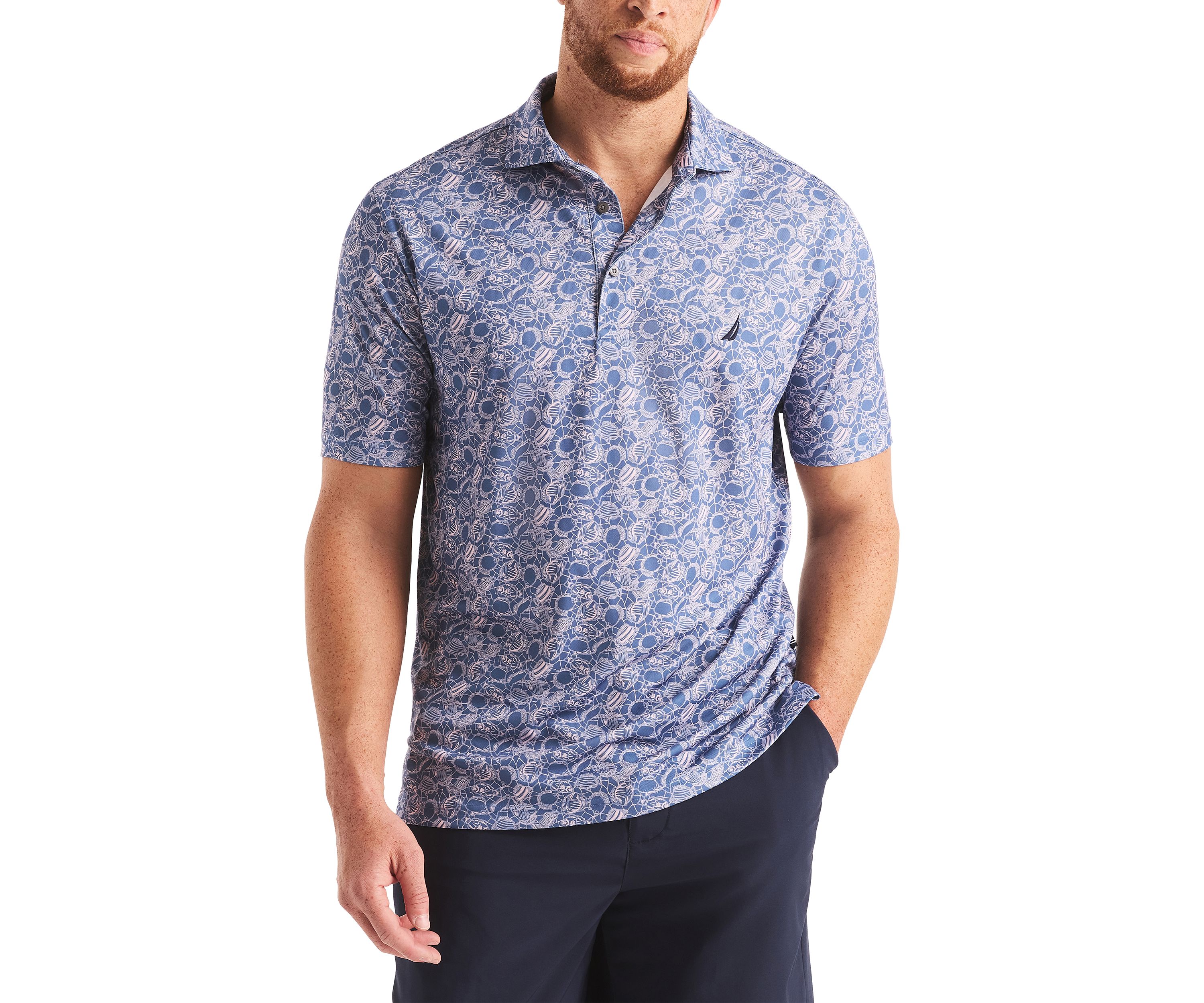 Big & Tall Beach Boys x Nautica Short Sleeve Performance Tropic Fish Print Polo Shirt
