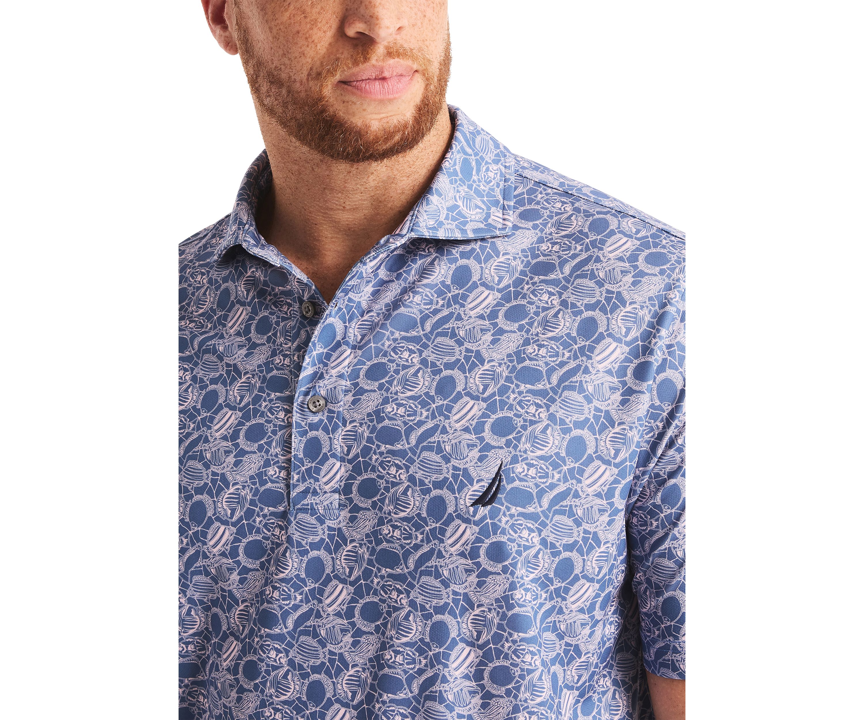 Big & Tall Beach Boys x Nautica Short Sleeve Performance Tropic Fish Print Polo Shirt