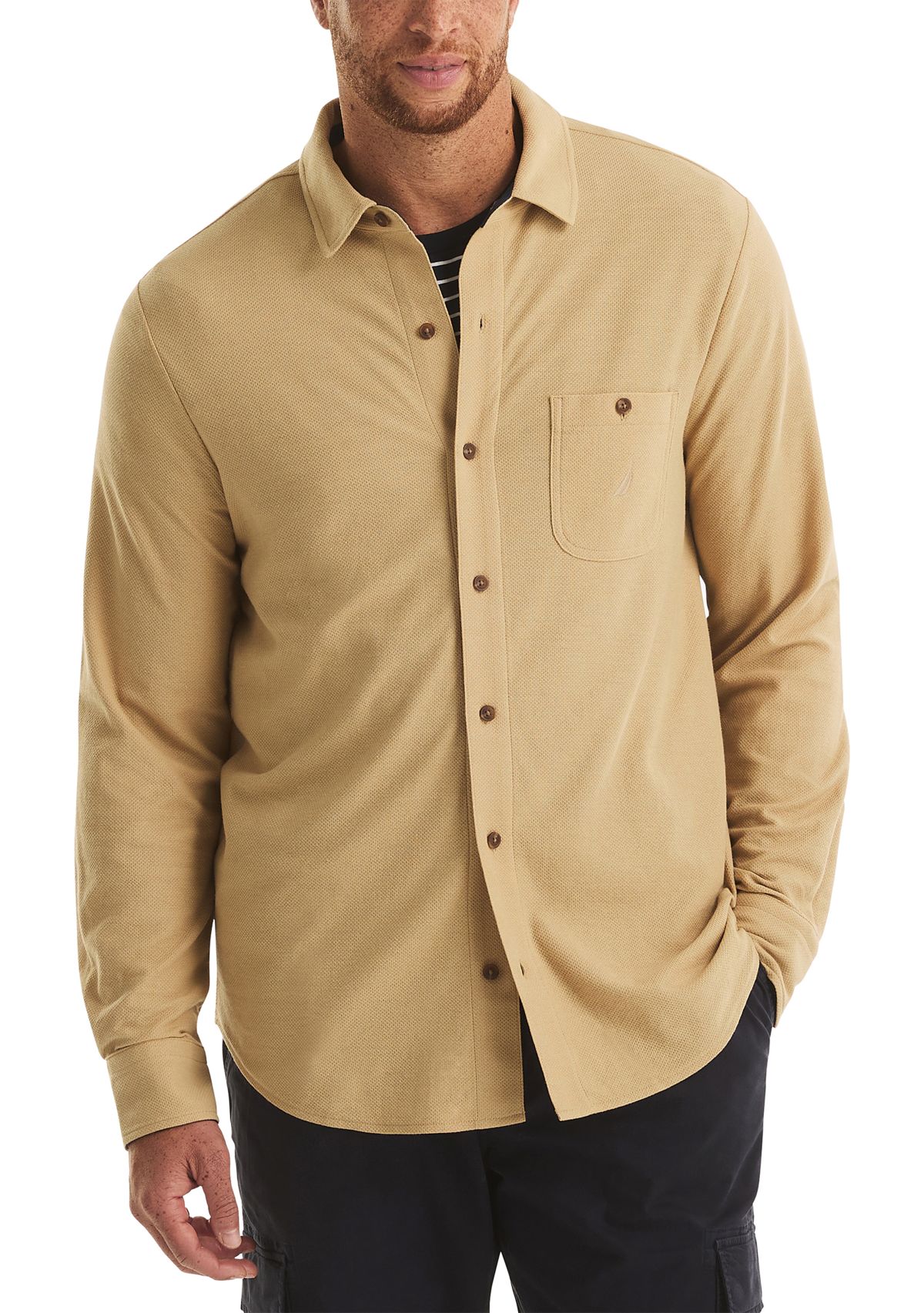 Big & Tall Long Sleeve Button Front Knit Polo