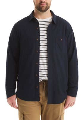 Nautica Men's Big & Tall Long Sleeve Button Front Knit Polo, Navy Blue, 2XL