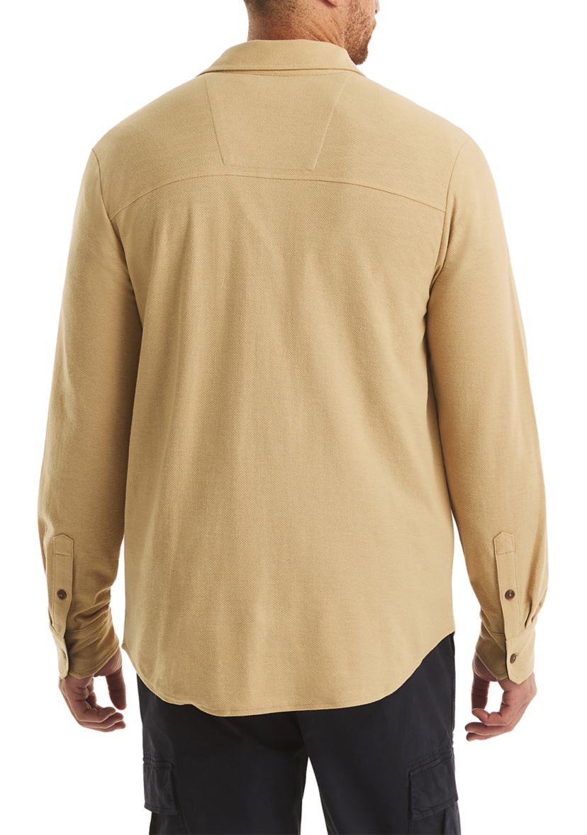 Big & Tall Long Sleeve Button Front Knit Polo