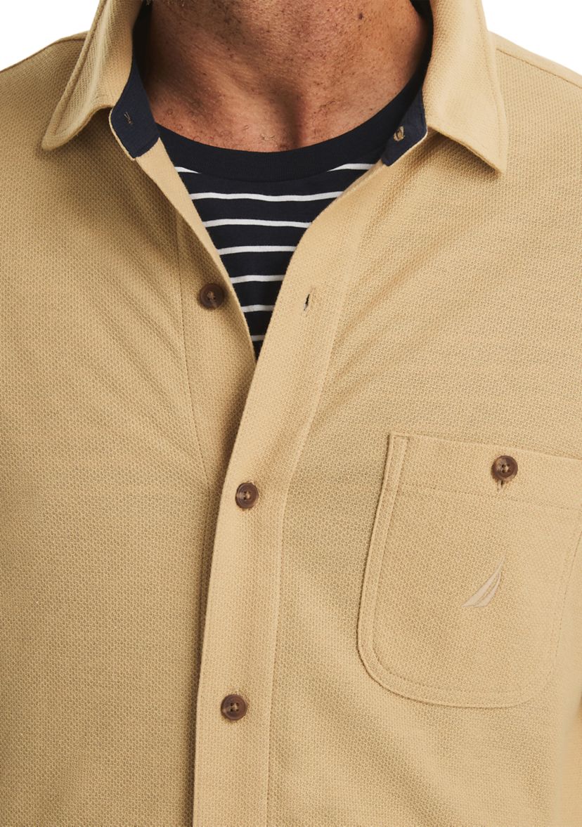 Big & Tall Long Sleeve Button Front Knit Polo