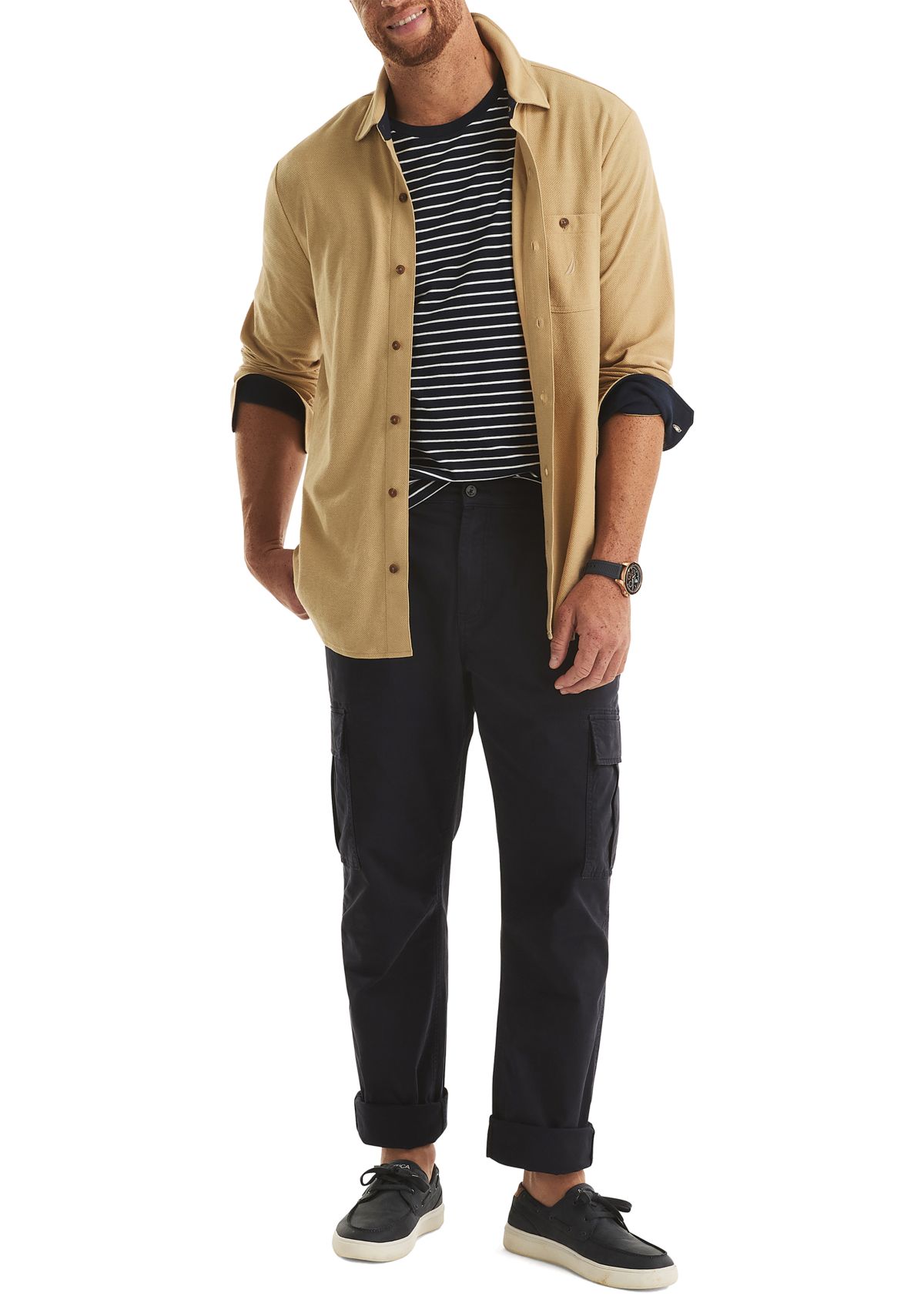 Big & Tall Long Sleeve Button Front Knit Polo