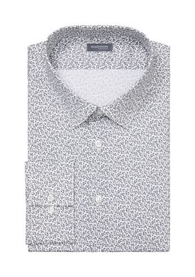 Madison Men's Wrinkle Free Natural Stretch Dress Shirt, Grey, 14 - 14.5 32/33, Cotton, Floral Pattern