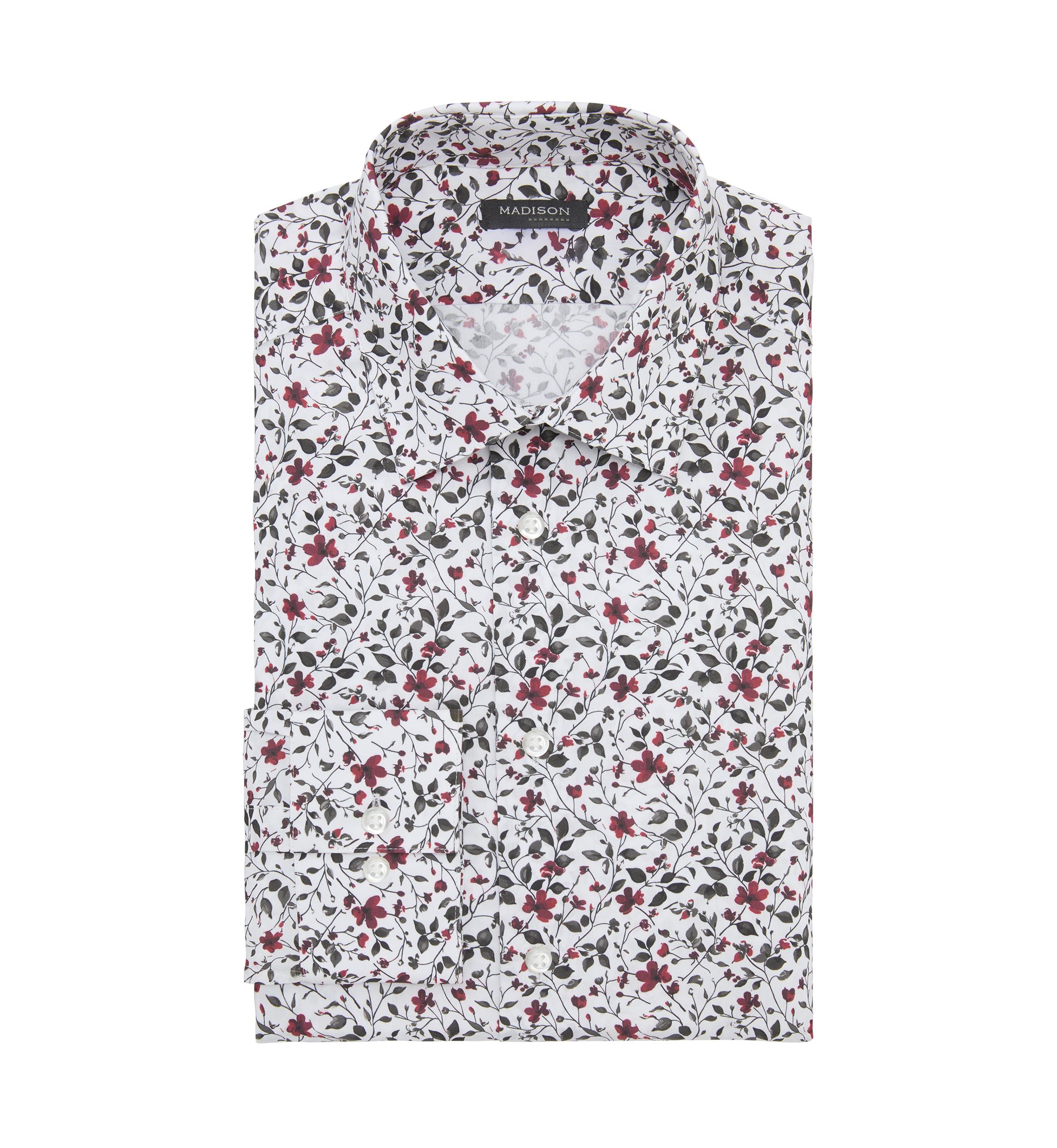 Mens Liquid Soft Stretch Floral Printed Slim Fit Dress Shirt
