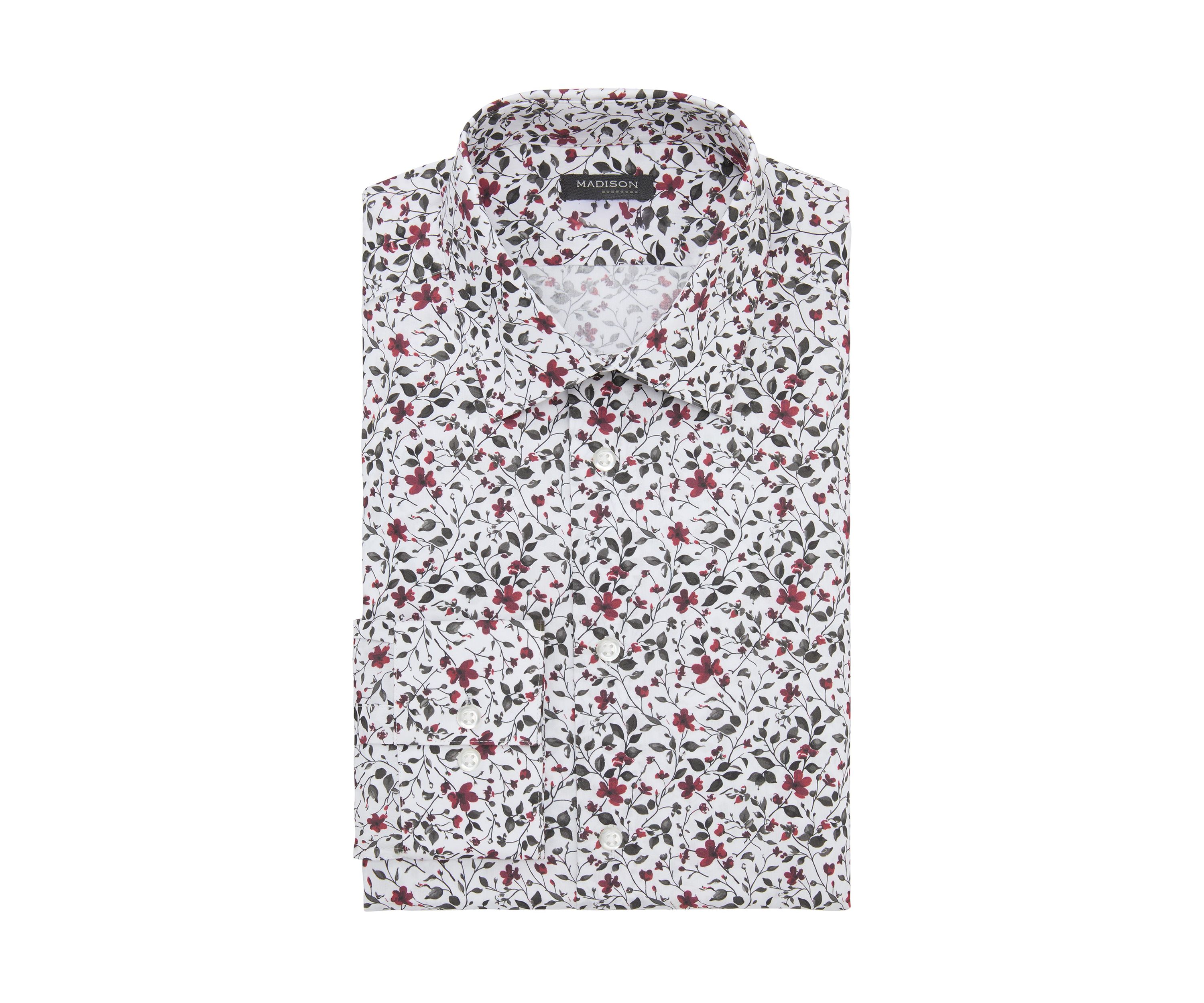 Mens Liquid Soft Stretch Floral Printed Slim Fit Dress Shirt