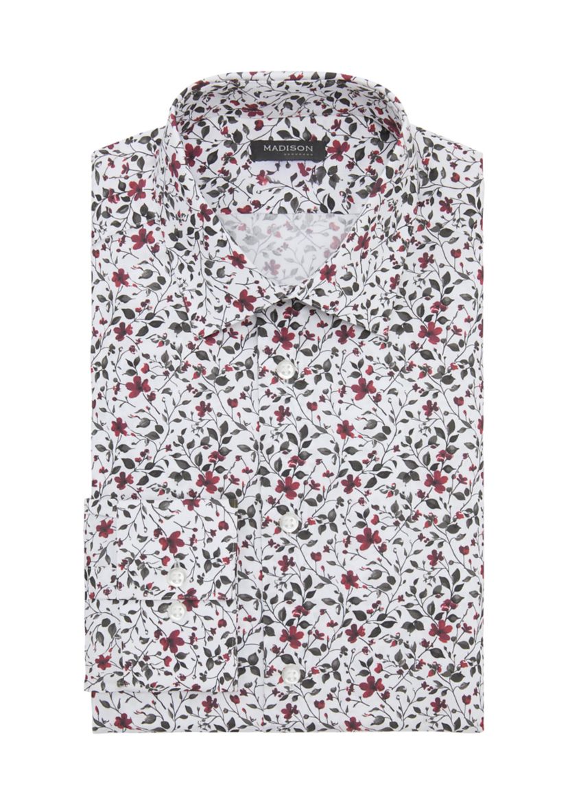 Mens Liquid Soft Stretch Floral Printed Slim Fit Dress Shirt