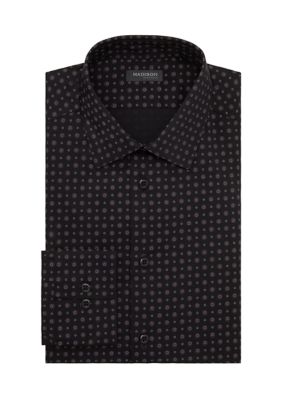 Madison Men's Long Sleeve Slim Fit Black Print Shirt, Red, 18 - 18.5 34/35