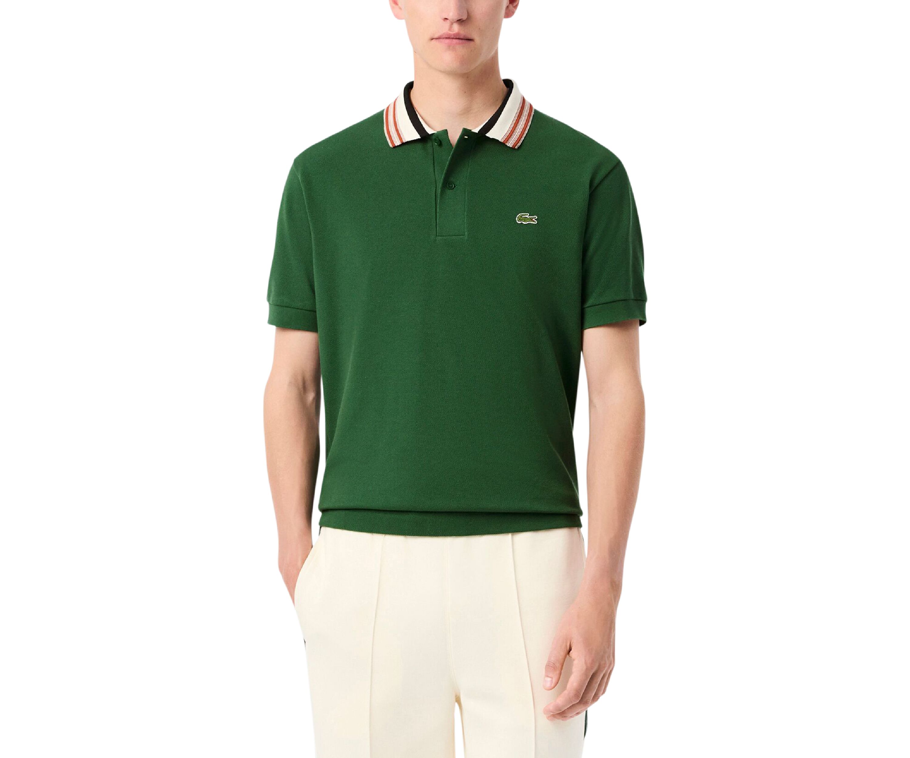 Mens Made In France Classic Fit Stripe Collar Polo Shirt