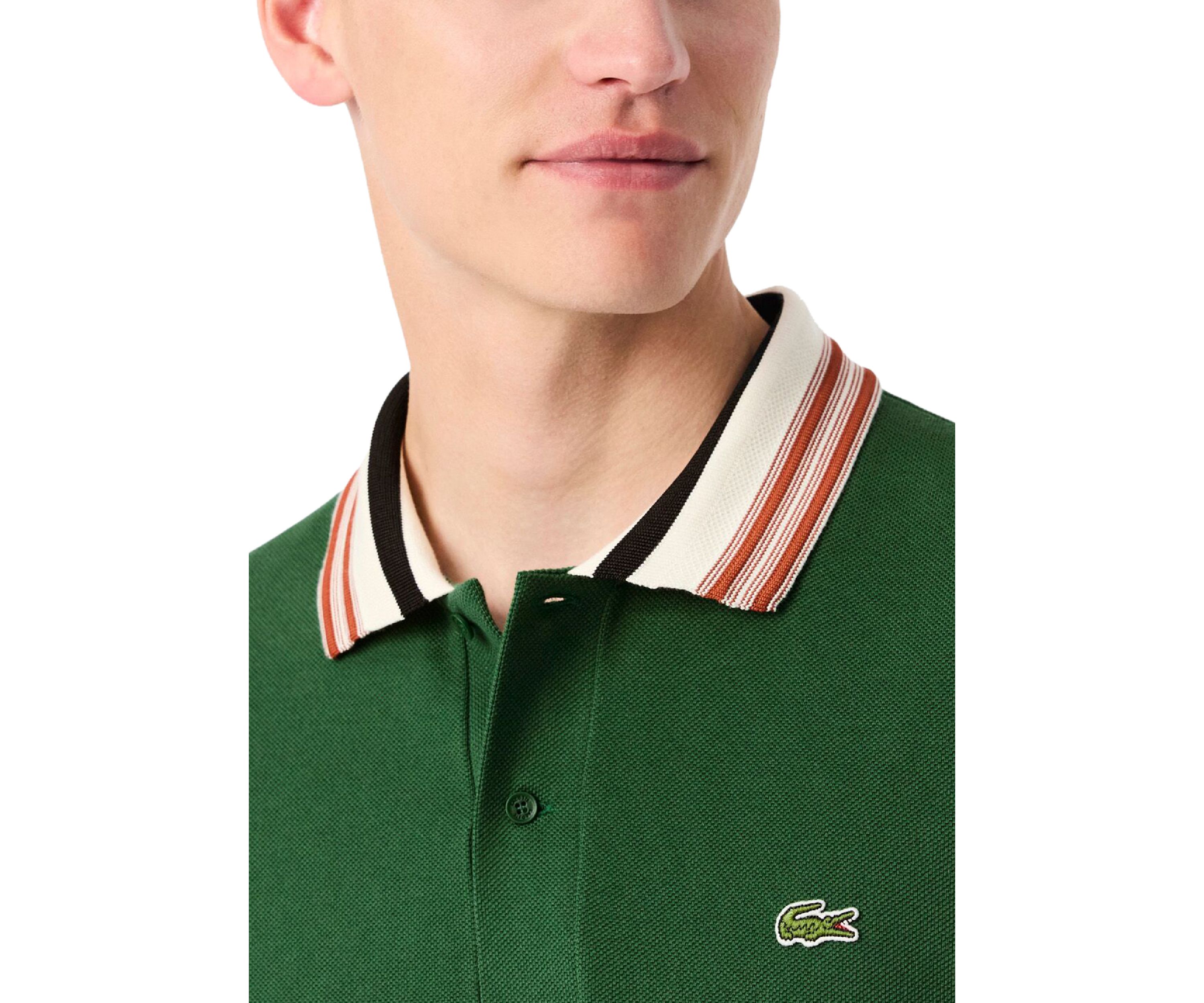 Mens Made In France Classic Fit Stripe Collar Polo Shirt
