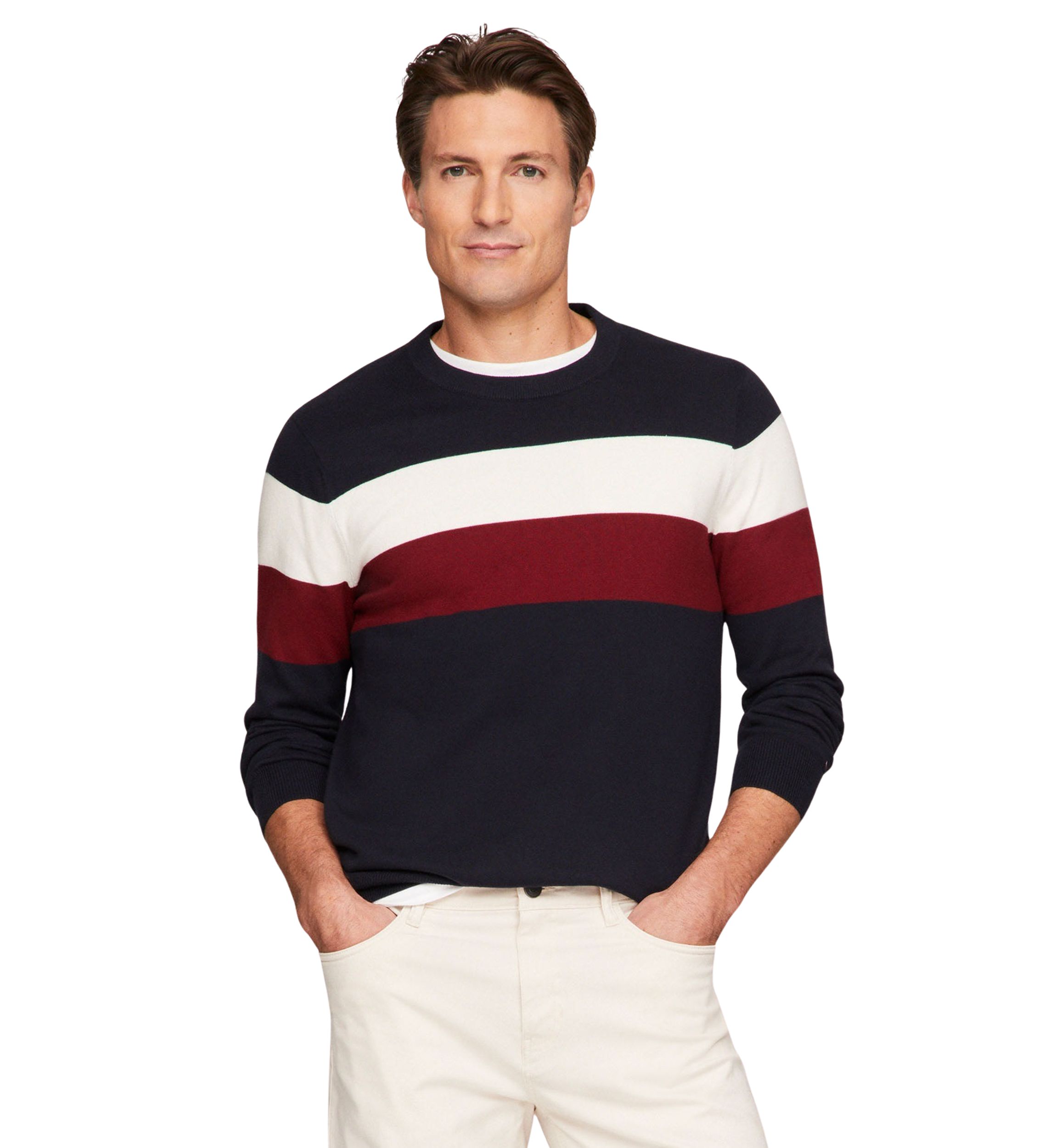 Mens Striped Crew Neck Sweater 