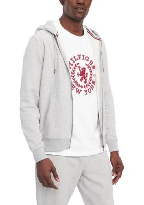 Tommy Hilfiger Men's Flag Logo Zip Through Hoodie, Grey, 2XL