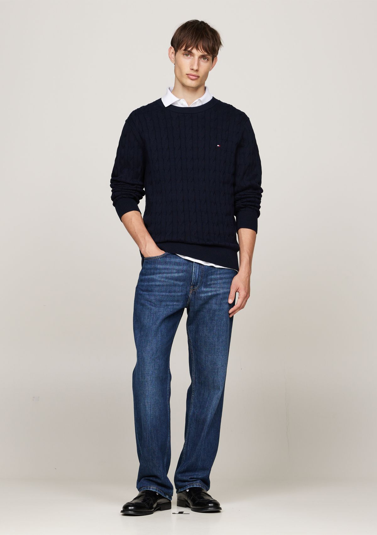 Classic Cotton Cable Crew Neck Sweater 