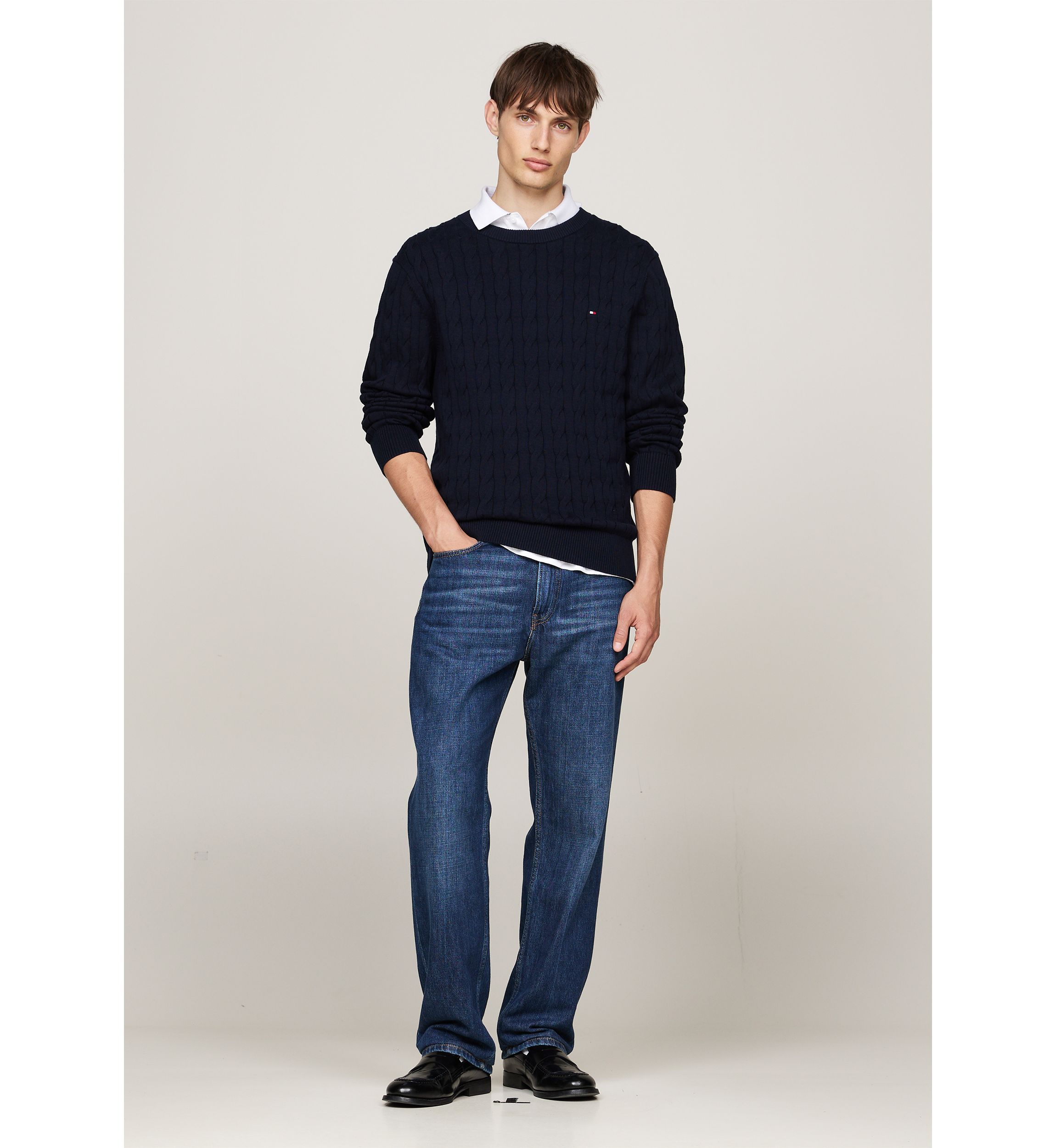 Classic Cotton Cable Crew Neck Sweater 