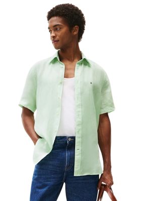 Tommy Hilfiger Regular Fit Pigment Dyed Linen Shirt, Green, 2XL