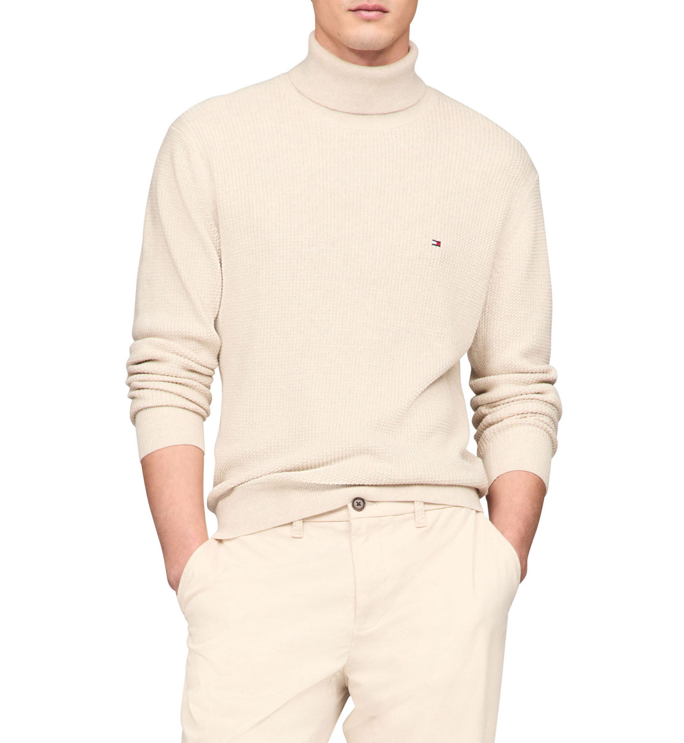 Turtleneck Structure Woven Sweater