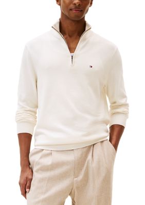 Tommy Hilfiger Men's Essential 1/4 Zip Pullover, Ivory, 2XL