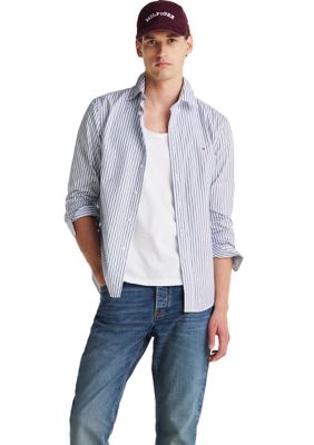 Tommy Hilfiger Men's Flex Poplin Classic Striped Button Up Shirt, 2XL