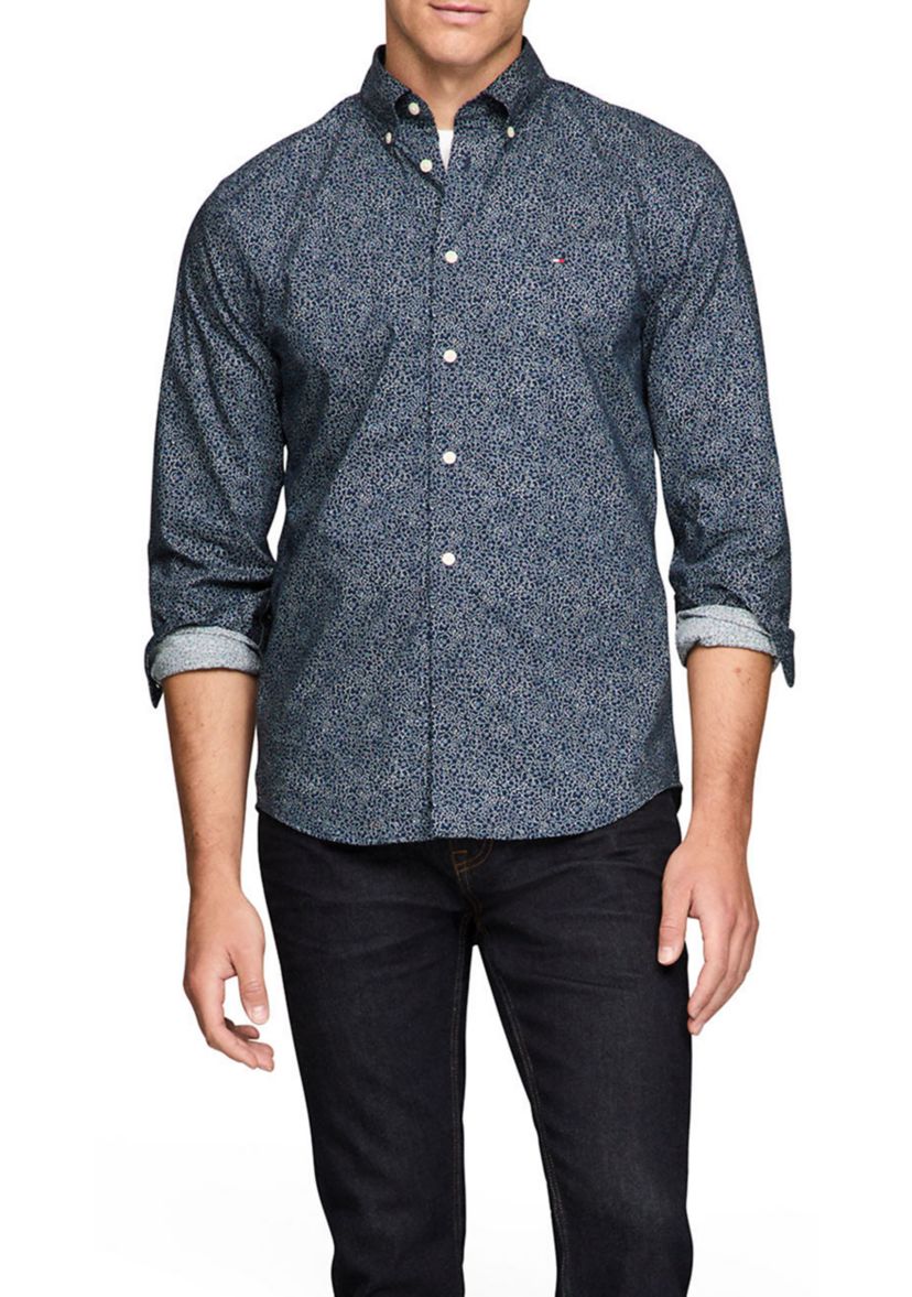 Flex Poplin Linen Floral Button Down Shirt 