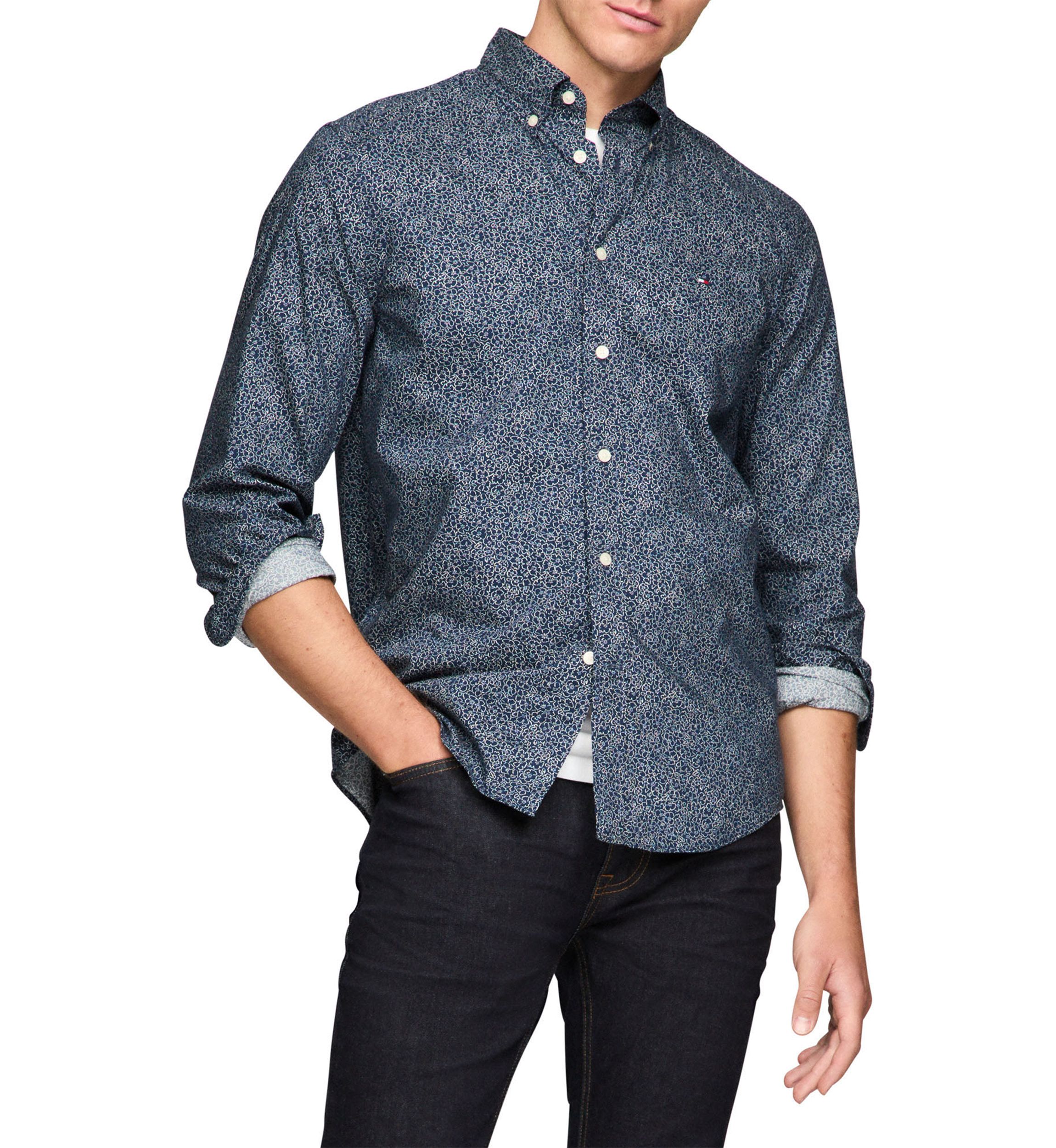 Flex Poplin Linen Floral Button Down Shirt 