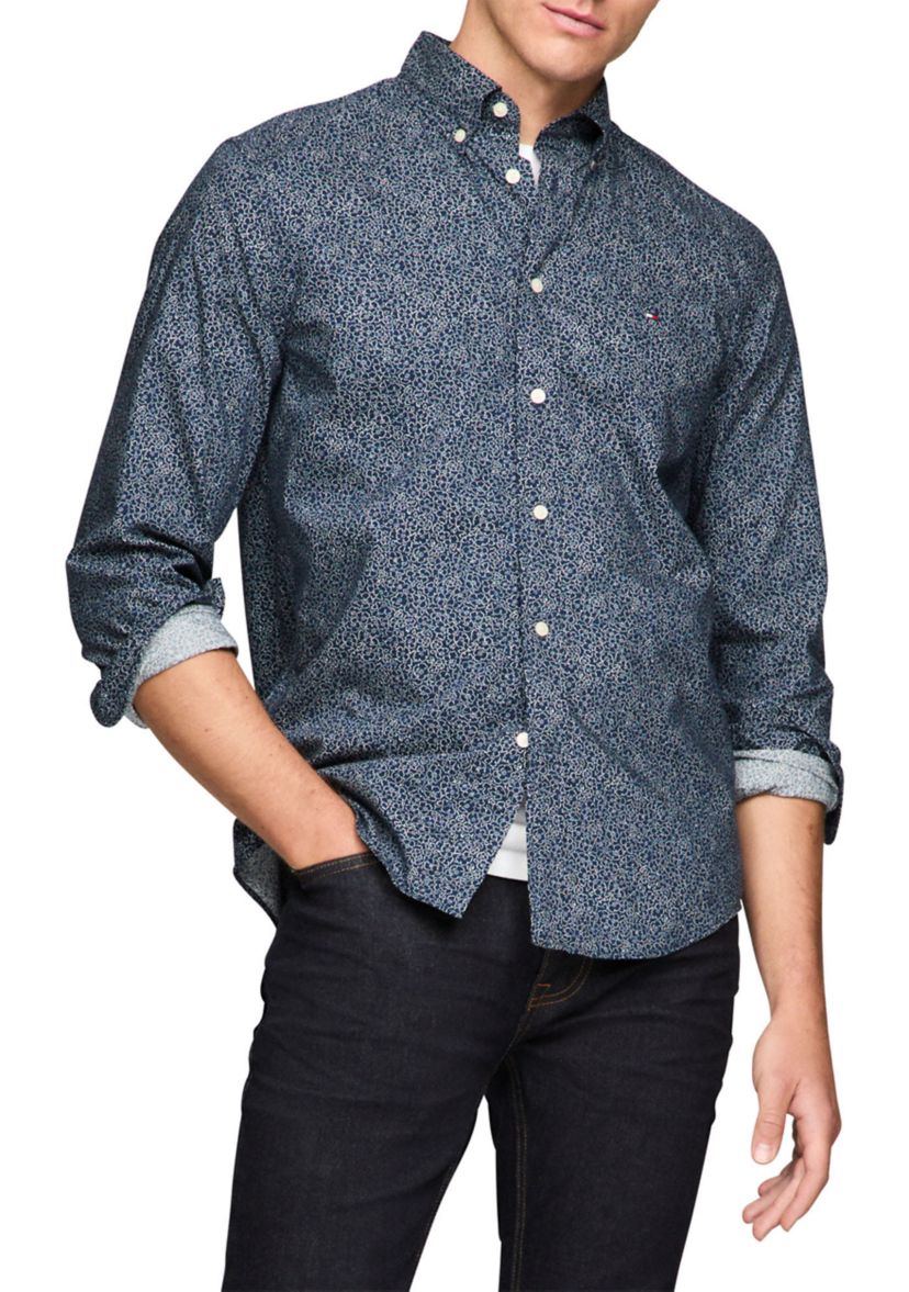 Flex Poplin Linen Floral Button Down Shirt 