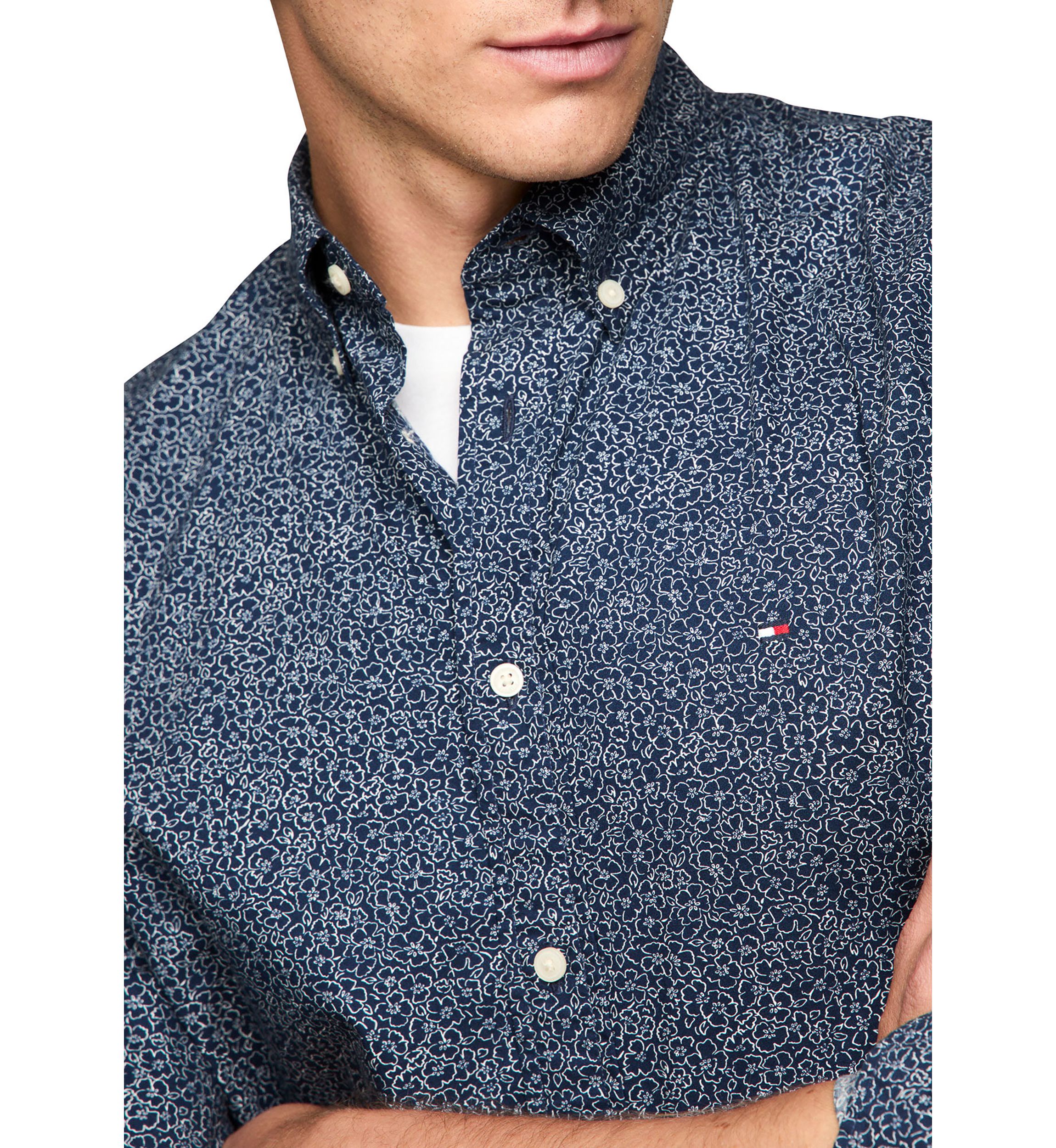 Flex Poplin Linen Floral Button Down Shirt 
