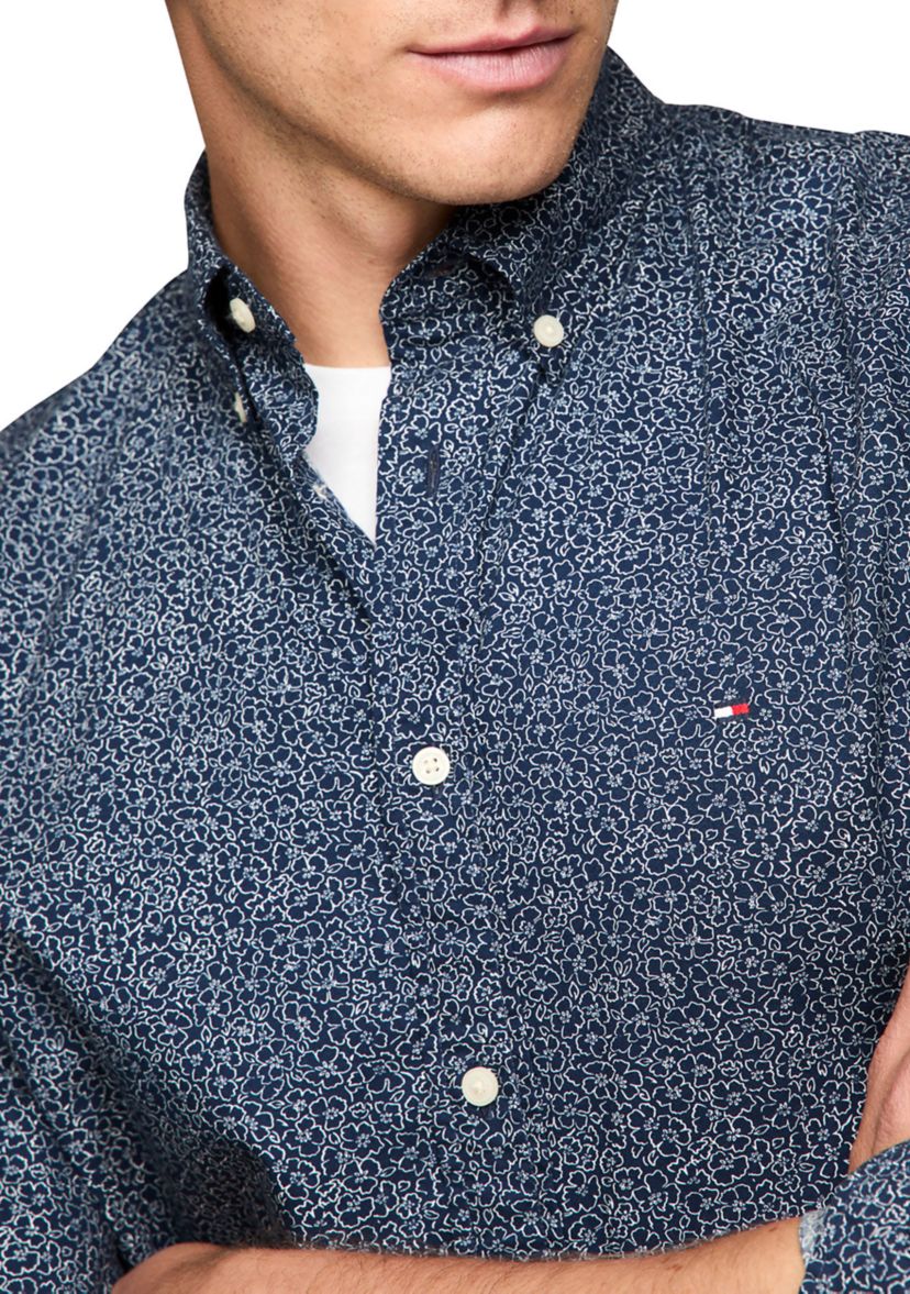 Flex Poplin Linen Floral Button Down Shirt 