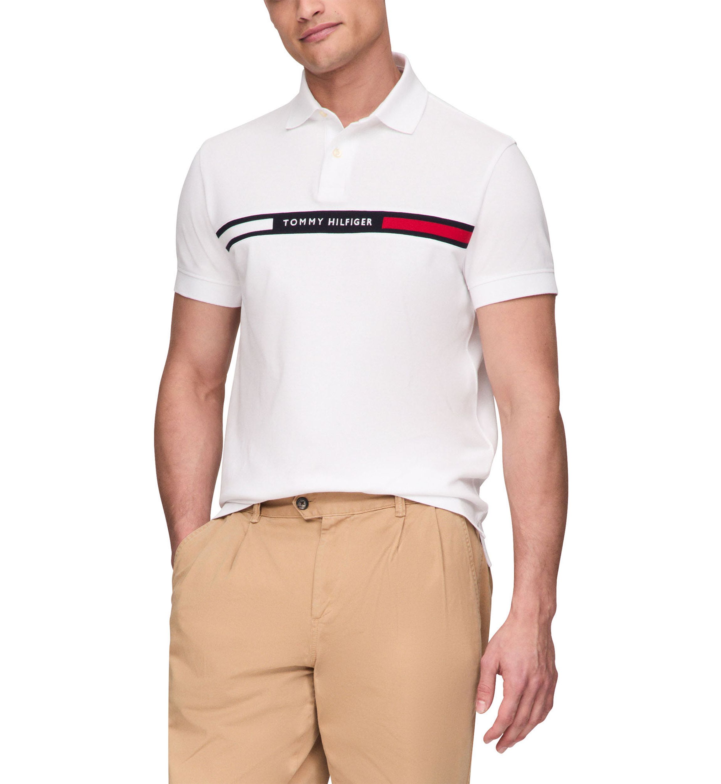 Short Sleeve Chest Insert Flag Polo Shirt 