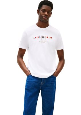 Tommy Hilfiger Men's Embroidered Nautical Flag T-Shirt, White, 2XL