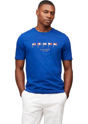 Tommy Hilfiger Men's Embroidered Nautical Flag T-Shirt, Blue, 2XL