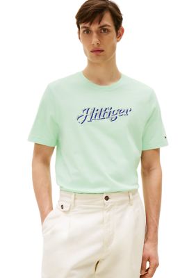 Tommy Hilfiger Men's Embroidered Hilfiger Logo T-Shirt, Green, 2XL