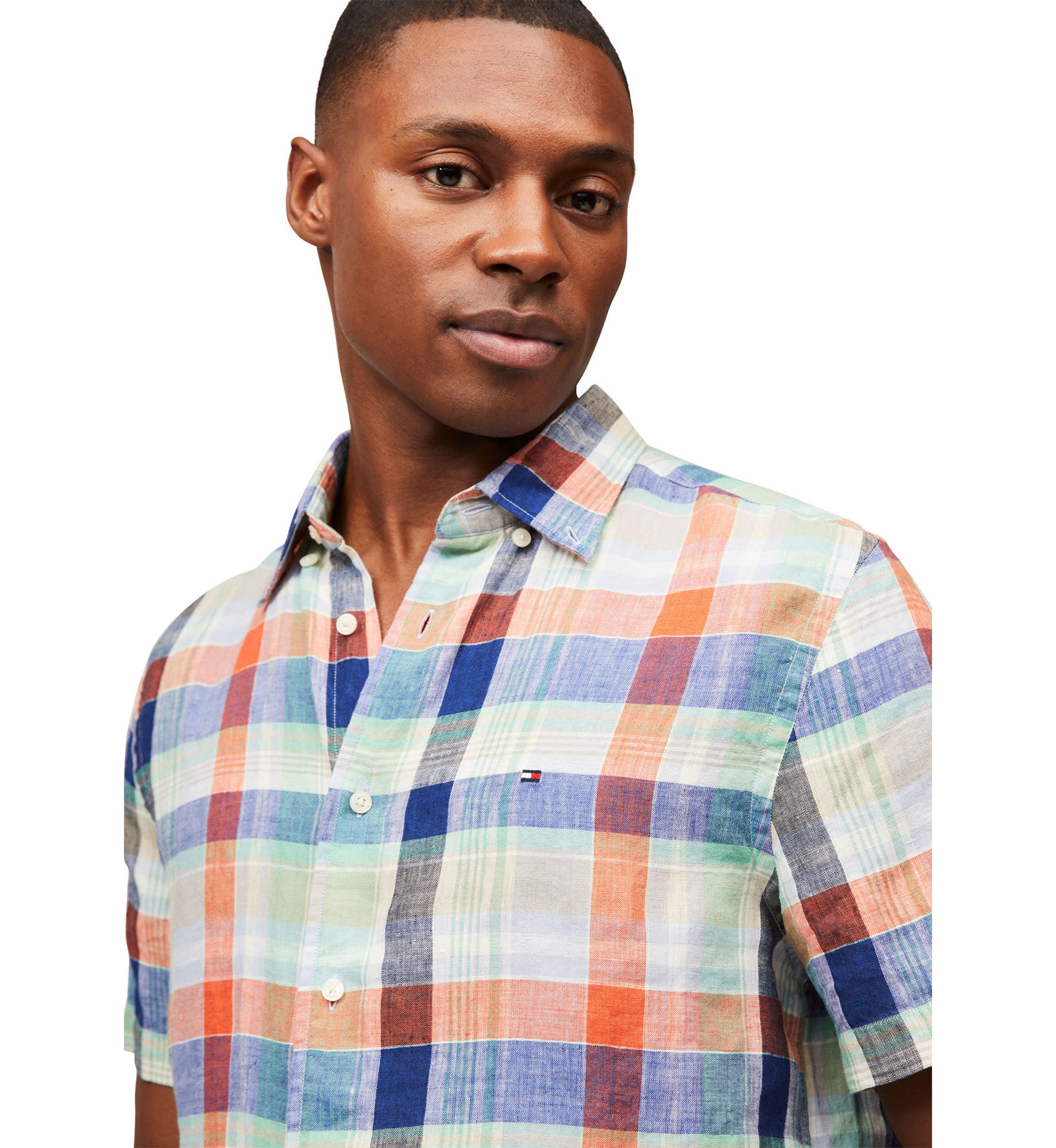 Linen Summer Madras Short Sleeve Relaxed Fit Shirt