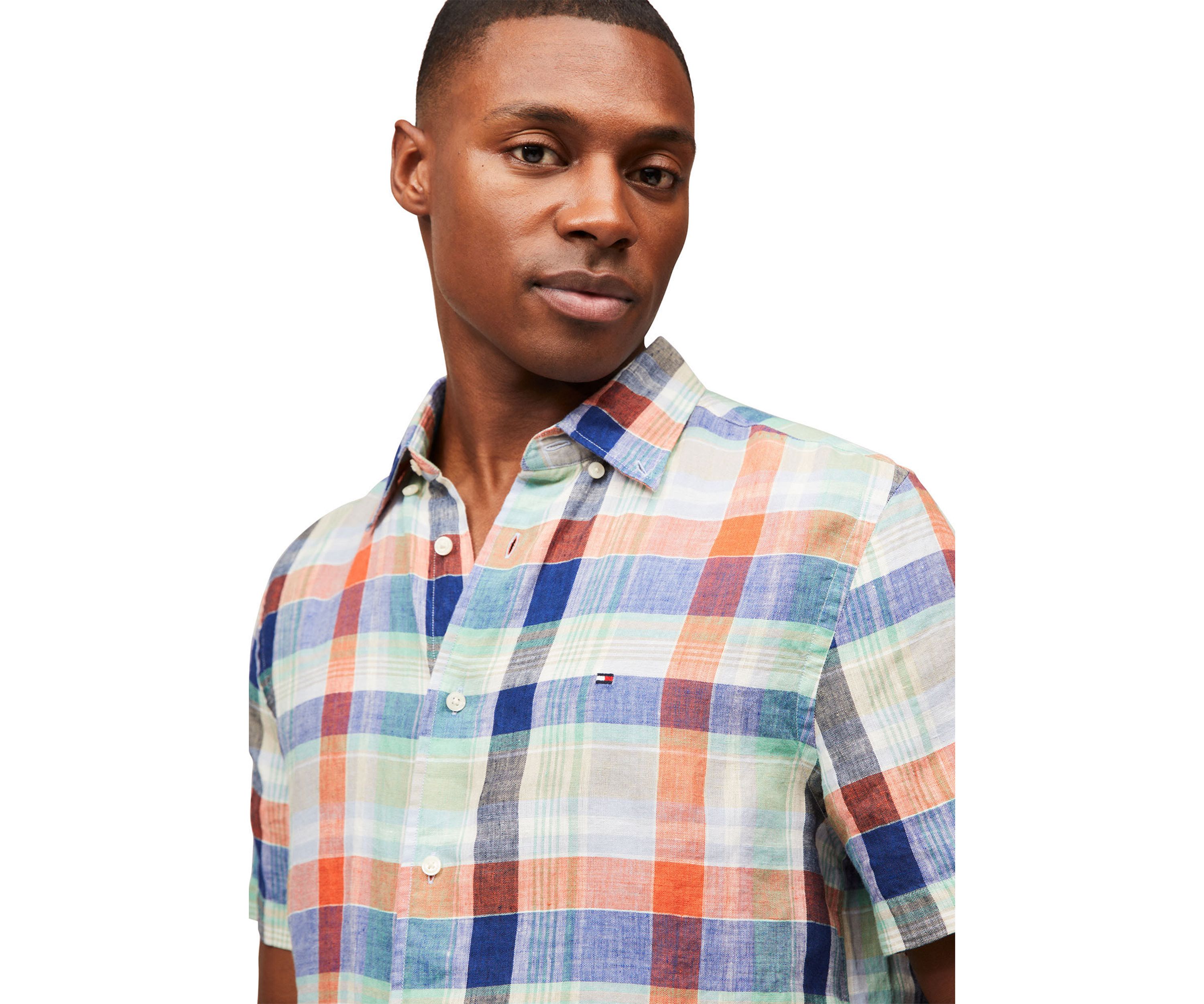 Linen Summer Madras Short Sleeve Relaxed Fit Shirt