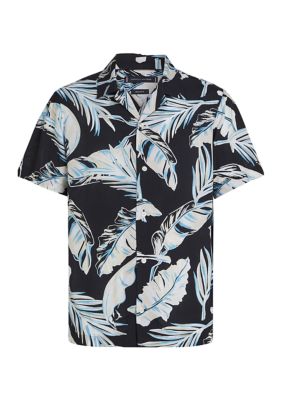 Tommy Hilfiger Men's Regular Fit Floral Camp Shirt, Black, Large