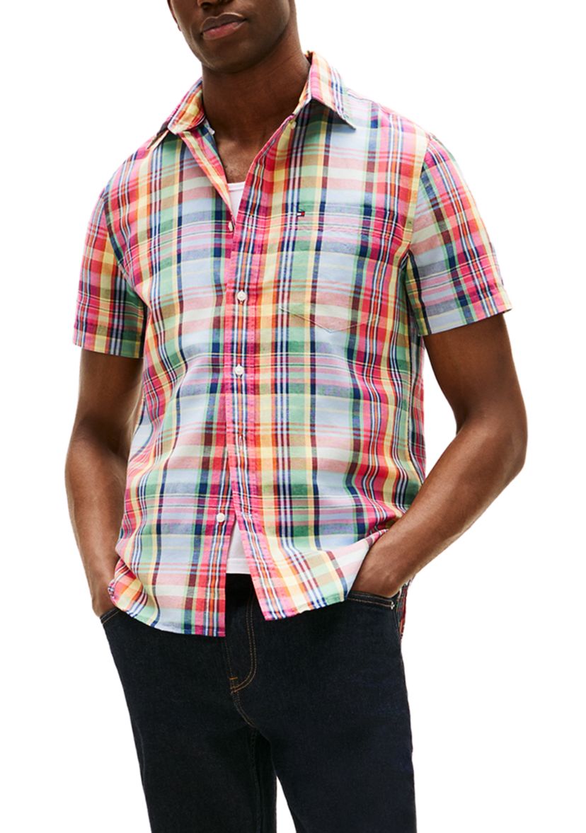 tommy hilfiger men dress shirts Tommy Hilfiger Men's Slim Fit THFlex Dress Shirt - Blue